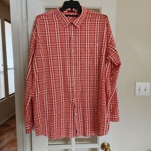 Sean John Tailored Fit Red & White Gingham Check Shirt 4XB Button Down Big Tall
